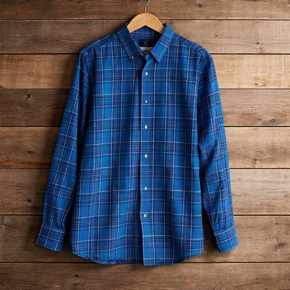 George Mens XL 46/48 Plaid Check Button Classic Fit Down Cotton Spandex …